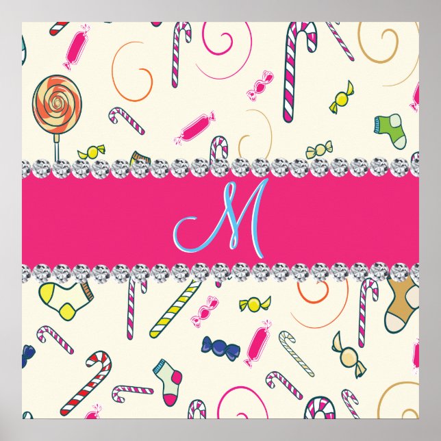 Candy cane Monogram jul Spectacular Bargain Poster (Framsidan)
