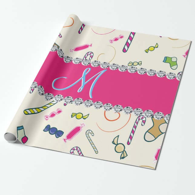 Candy cane Monogram Presentpapper (Utrullad)