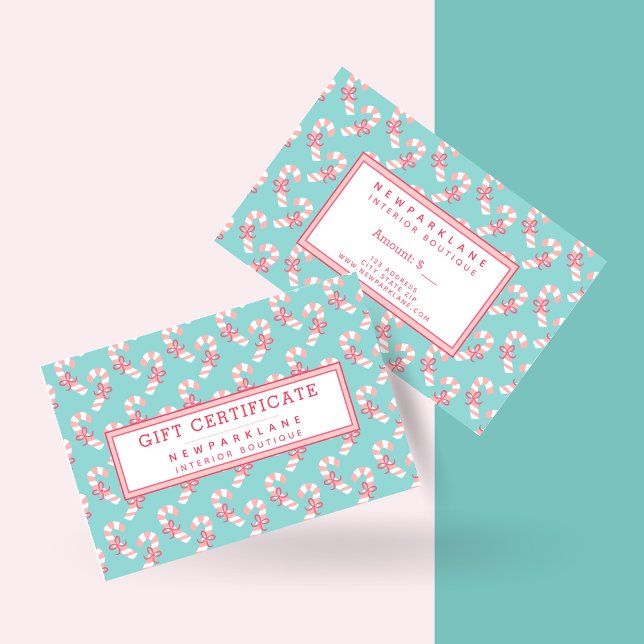 Candy cane Mönster Teal-julintyg Visitkort (Skapare uppladdad)