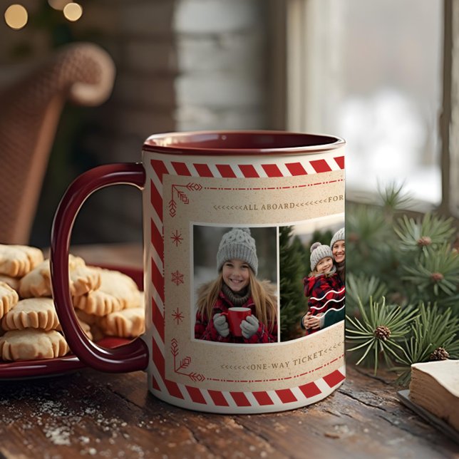 Candy cane North Pole Express-julfoton Mugg (Candy Cane North Pole Express Christmas Photos Mug)