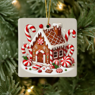 Candy cane och Helgdag Delight Gingerbröd House Julgransprydnad Keramik