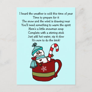 Candy cane och hjärter vid snögubbe-Soppa-kaffe Ko Vykort
