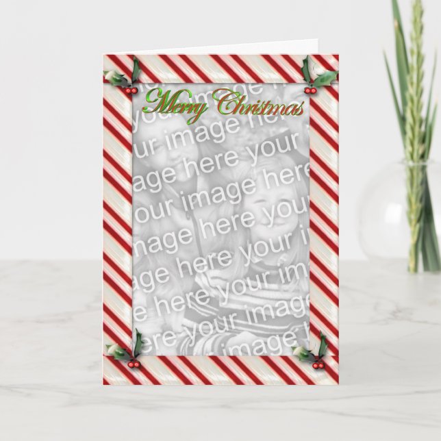 Candy cane- och järnekmallkort helgkort (Framsida)