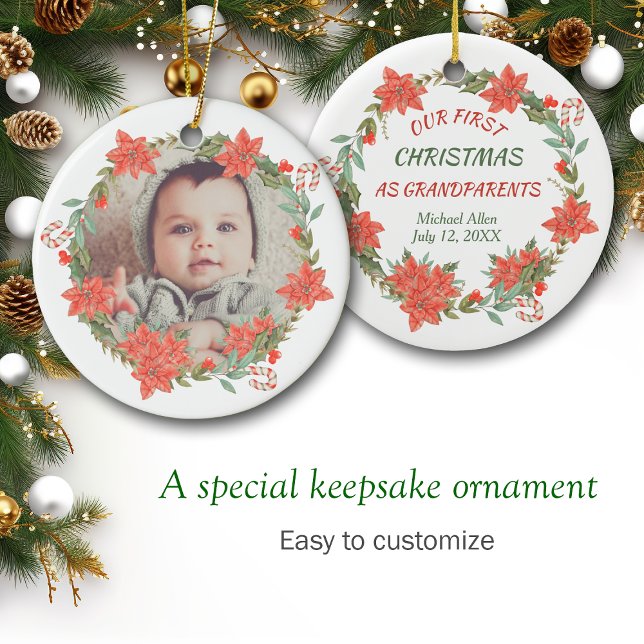 Candy cane och Poinsettia Wandeto Photo to Julgransprydnad Keramik (Skapare uppladdad)