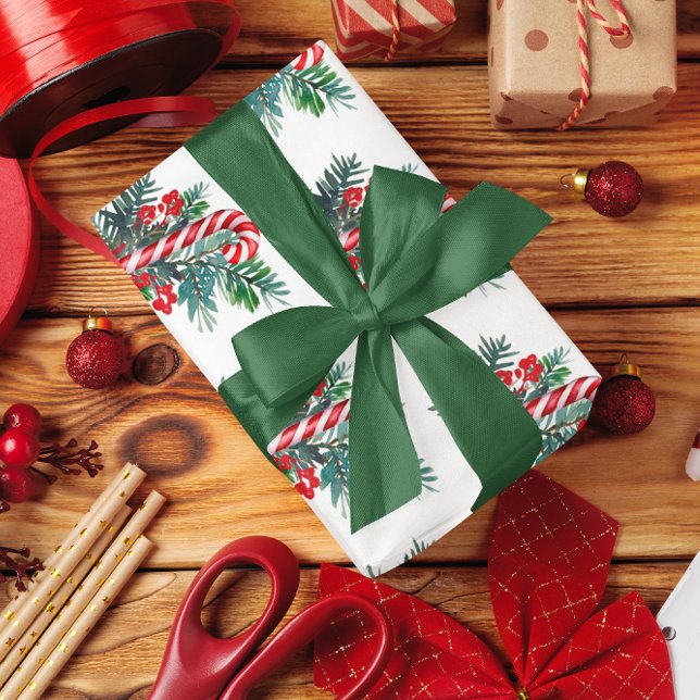 Candy cane och Winter Greenery | Jul Presentpapper (Skapare uppladdad)