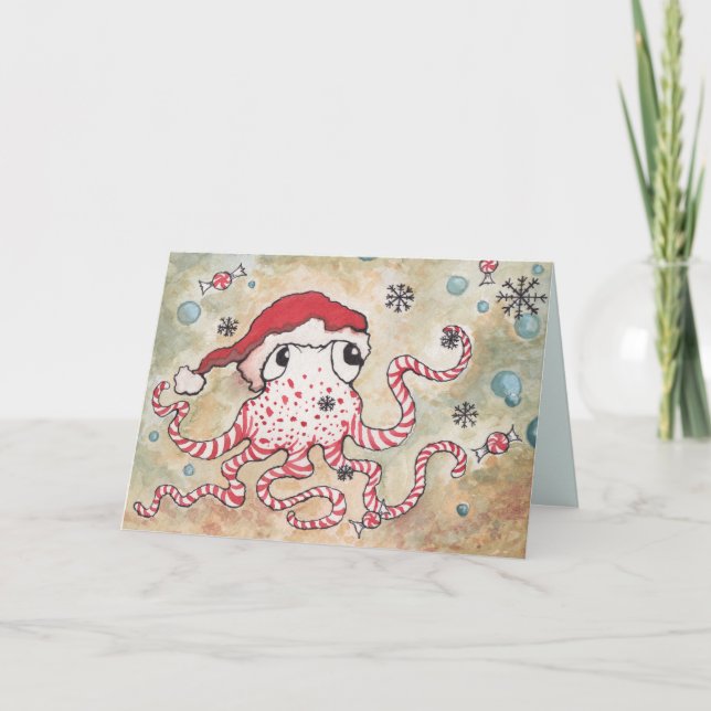 Candy cane Octopus Helgkort (Framsida)
