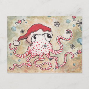 candy cane Octopus Vykort