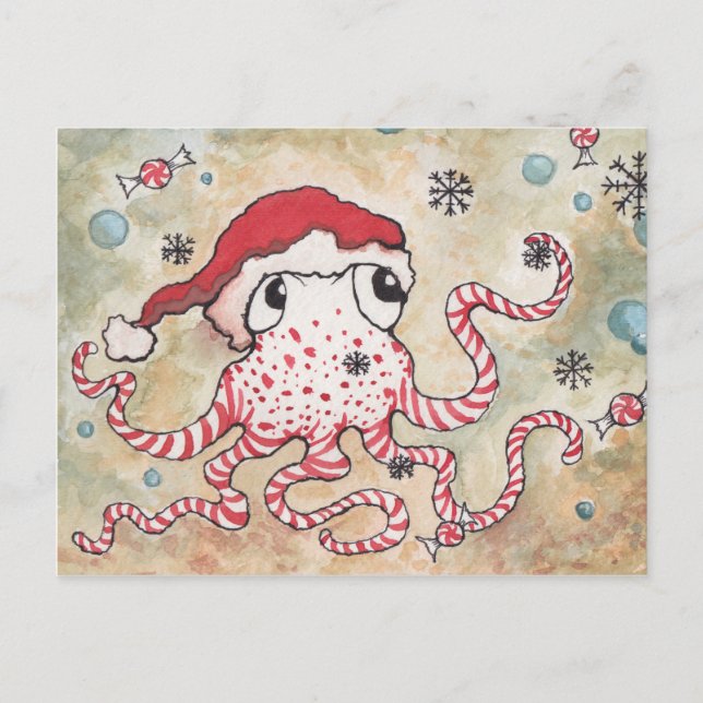 candy cane Octopus Vykort (Framsida)