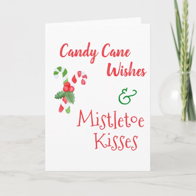 Candy cane Önskemål & Mistletoe Kisses-jul Helgkort (Framsida)