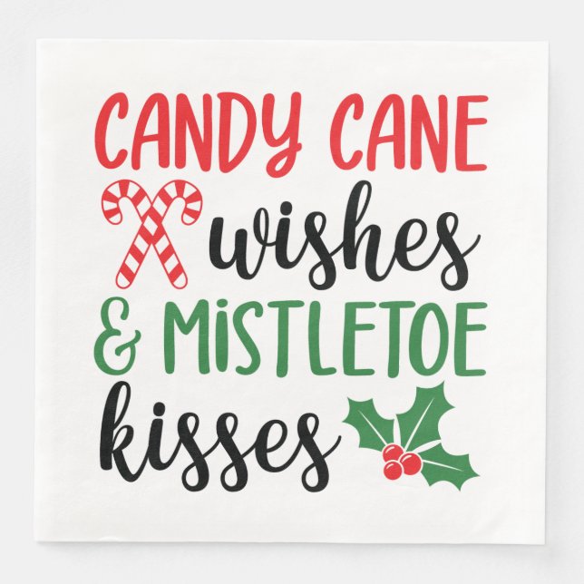 Candy cane Önskemål och Mistletoe Kisses Pappersservett (Framsida)