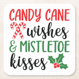 Candy cane Önskemål och Mistletoe Kisses Underlägg Papper Kvadrat