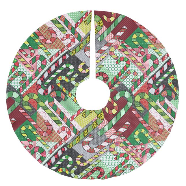 Candy cane Patchwork Mönster Julgransmatta Borstad Polyester (Framsidan)