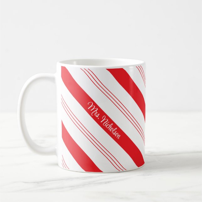 Candy cane Pepparmynt Rand och Namn Kaffemugg (Vänster)