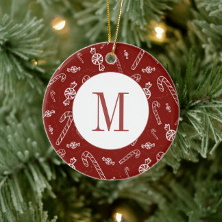 Candy cane Peppermint Initial Monogram jul Julgransprydnad Keramik