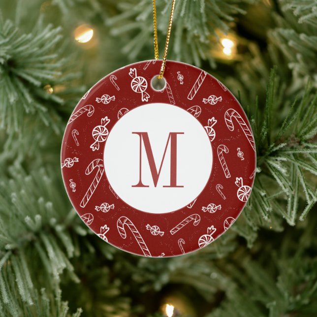 Candy cane Peppermint Initial Monogram jul Julgransprydnad Keramik (Träd)