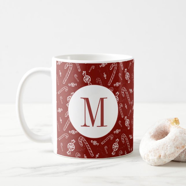 Candy cane Peppermint Initial Monogram jul Kaffemugg (Med munk)