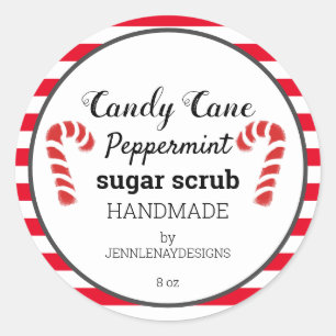Candy cane Peppermint Sugar SCrub Anpassningsbar L Runt Klistermärke