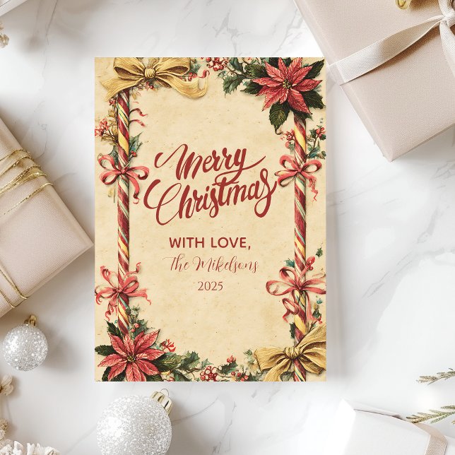 Candy cane Poinsettia Jul Julkort (Skapare uppladdad)