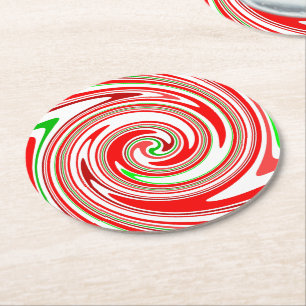 candy cane Rand, Julrött Vita Grönten Underlägg Papper Rund