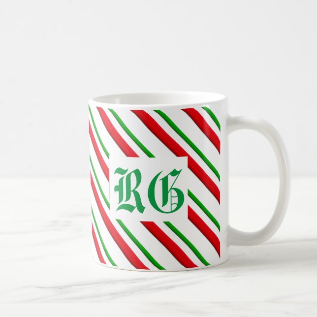 Candy cane Rand, Monogram Red & Grönt Kaffemugg (Höger)