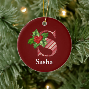 Candy cane Rand och Holly S Monogram Julgransprydnad Keramik