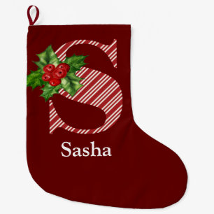 candy cane Rand och Holly S Monogram Stor Julstrumpa