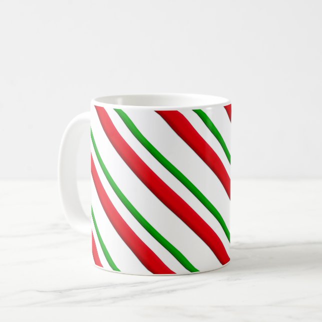 Candy cane Rand, rött, grönt och vitt Kaffemugg (Framsida vänster)