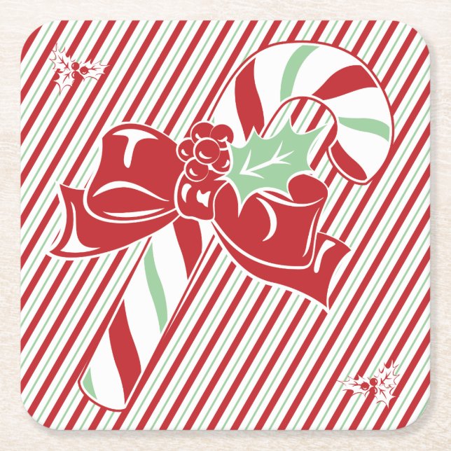 Candy Cane-ränder Julunderlägg Underlägg Papper Kvadrat (Framsidan)