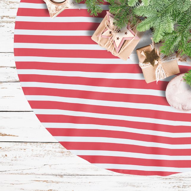 Candy cane Red and White Simple Vågrät Stripe Julgransmatta Borstad Polyester (Skapare uppladdad)