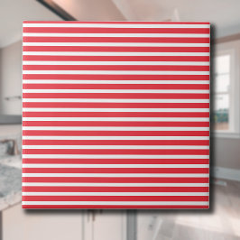 Candy cane Red and White Simple Vågrät Stripe Kakelplatta