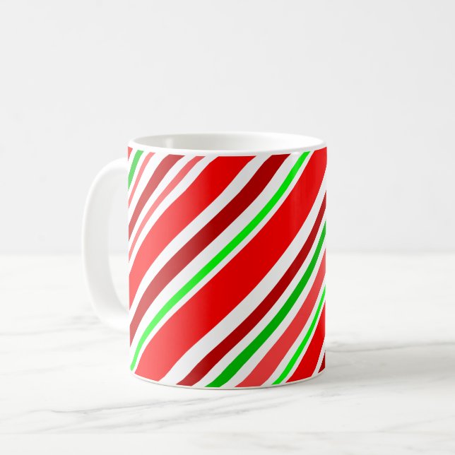 Candy cane Red Grönt White Rand Festive Kaffemugg (Framsida vänster)
