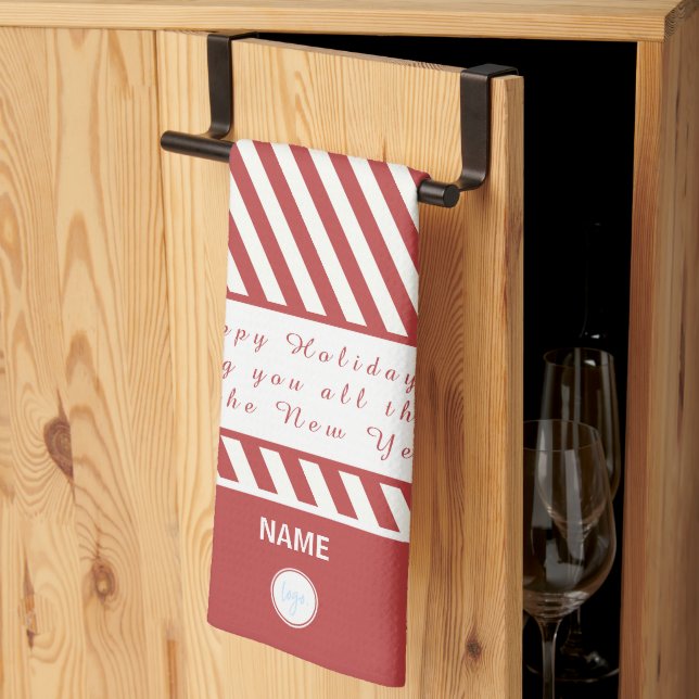 CANDY CANE RED OCH WHITE GLAD HELG LOGOTYP GIFT KÖKSHANDDUK (Thirds Fold)