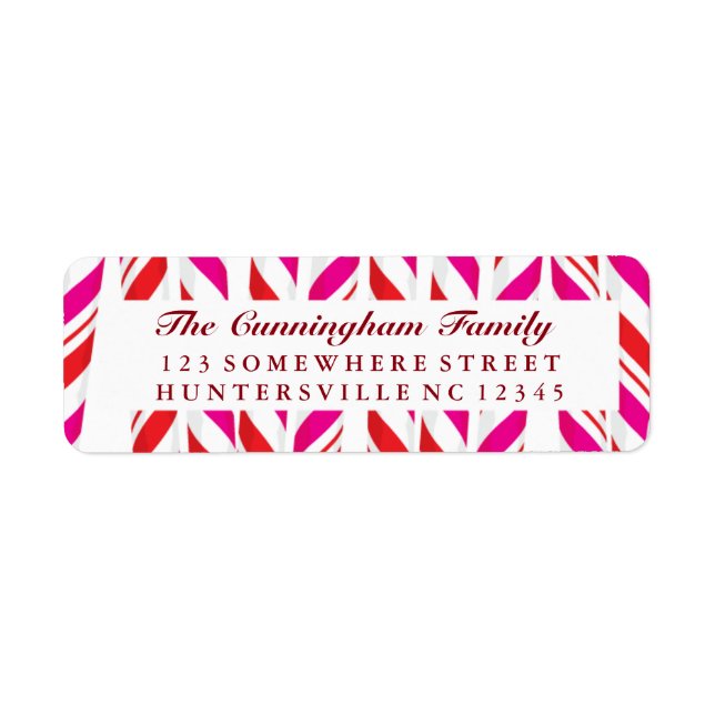 Candy cane Red & Rosa Background Returadress Etikett (Framsidan)