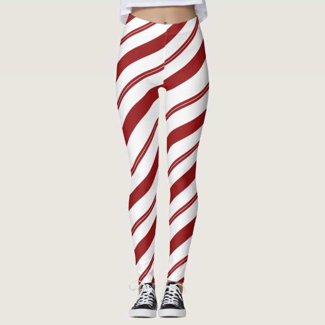 Candy cane Red Stripe jul Peppermint Leggings (Framsida)