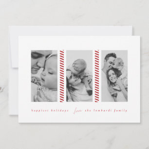 Candy cane Red Three Photo Helgdag Card Meddelande