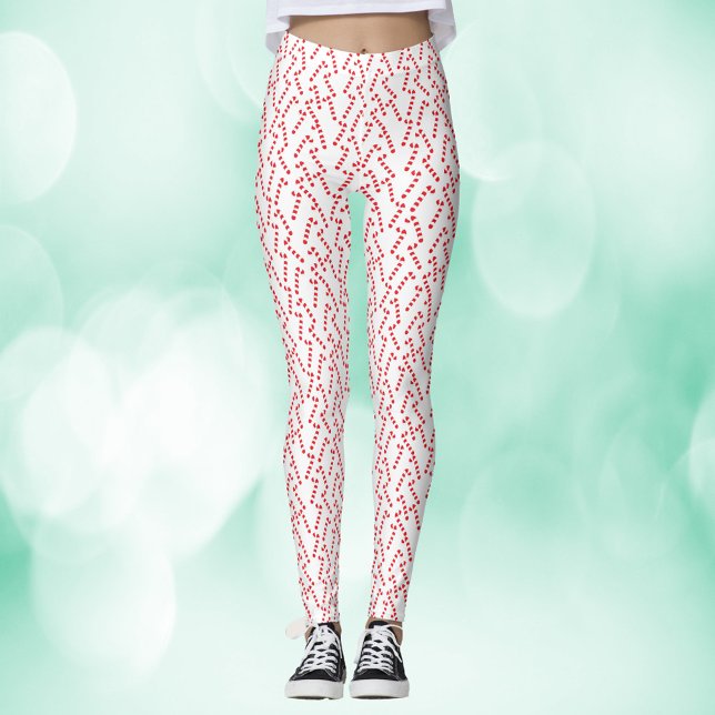 Candy cane Red White Mönster Leggings (A pair of leggings with a red and white candy cane pattern)