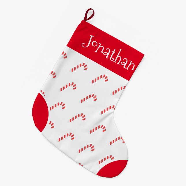 Candy cane Red & White Typography Namn Stor Julstrumpa (Framsidan (Hängande))