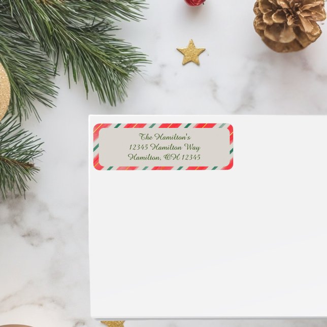 Candy cane Returadress Etikett (Red, green and gold Christmas Return Address Label )