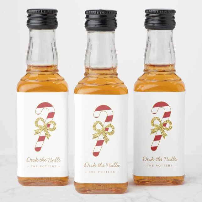 Candy cane | Roligt Julvit och Guld Spritflaskor Etikett (Flaskor)