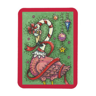CANDY CANE ROSA FLAMINGO CHRISTMAS MAGNET