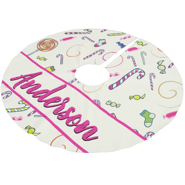 Candy cane Rosa Monogram Julgransmatta Borstad Polyester (Vinklad)