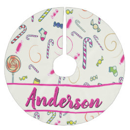 Candy cane Rosa Monogram Julgransmatta Borstad Polyester