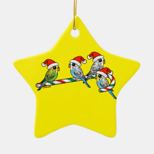 Candy cane Santa Budgies Julgransprydnad Keramik