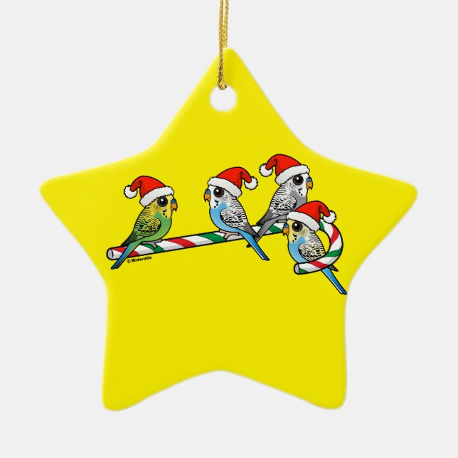 Candy cane Santa Budgies Julgransprydnad Keramik (Framsidan)