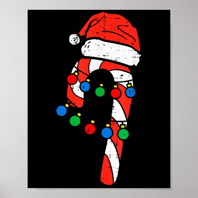 Candy Cane Santa Hat Christmas Lights Xmas Men Wom Poster (Framsidan)