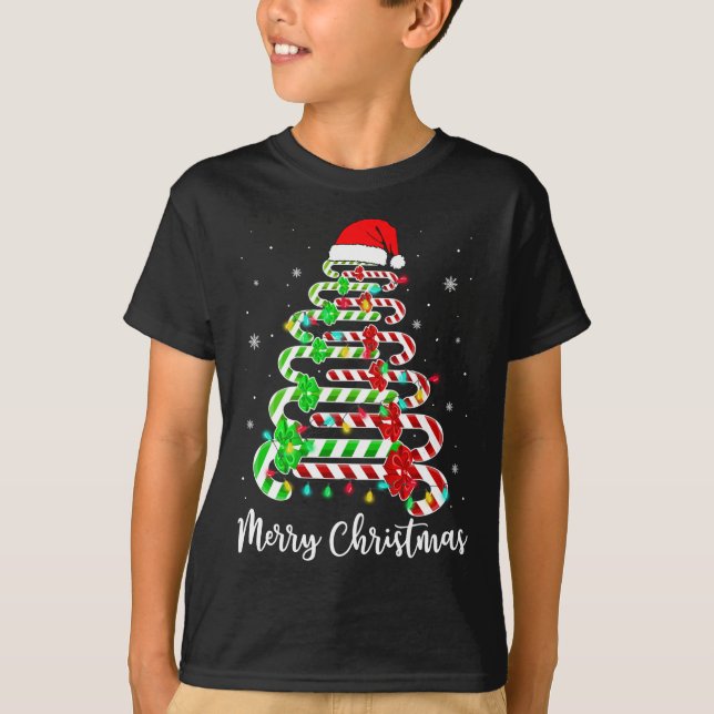 Candy cane Santa Hat Funny Julafton Träd Merry Chr T Shirt (Framsida)