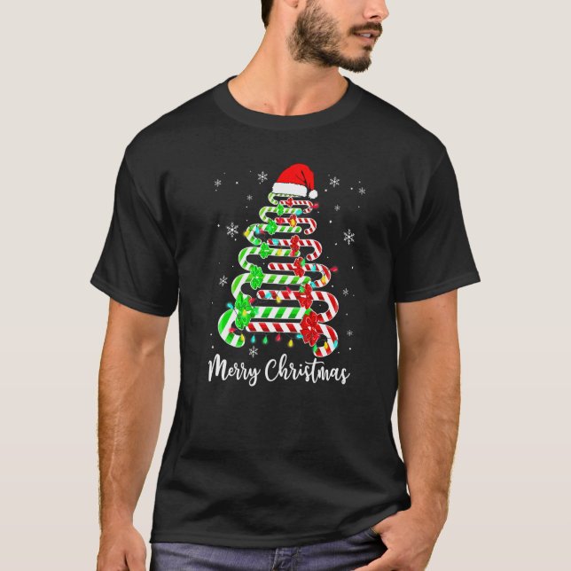 Candy cane Santa Hat Funny Julafton Träd Merry Chr T Shirt (Framsida)