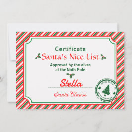Candy Cane Santa's Nice List Certificate Christmas Inbjudningar