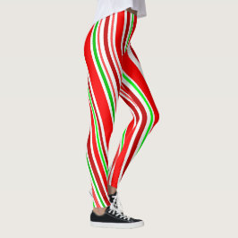 Candy Cane Slankande Spiralränder Röd Vit Grön Leggings
