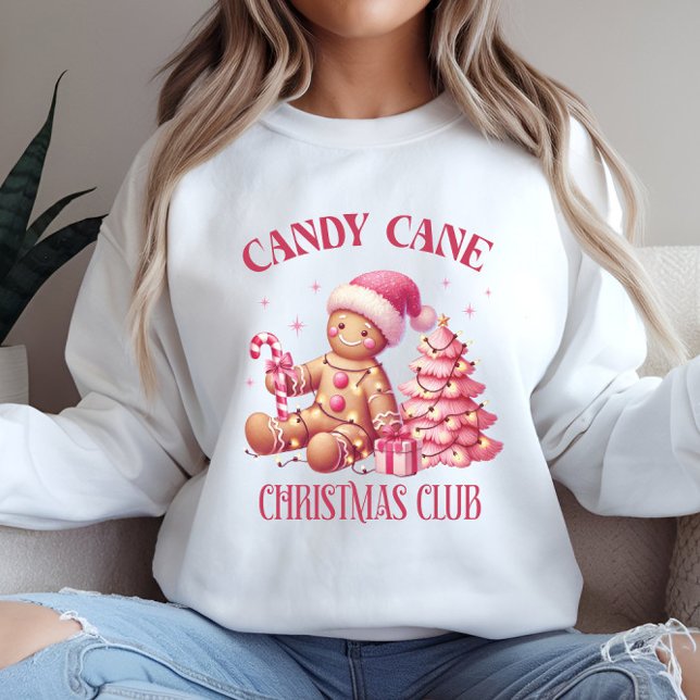 Candy cane, sleeve, lång jul t shirt (Womens Christmas shirt - white sweatshirt - Gingerbread cookie candy cane Christmas Club)